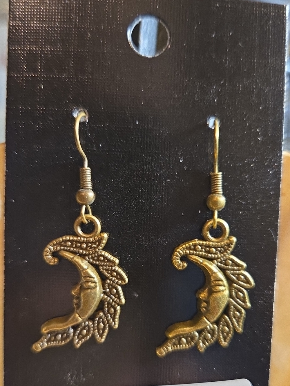 Brass-Toned Crescent Moon Leaf Drop Earrings - Women Jewelry